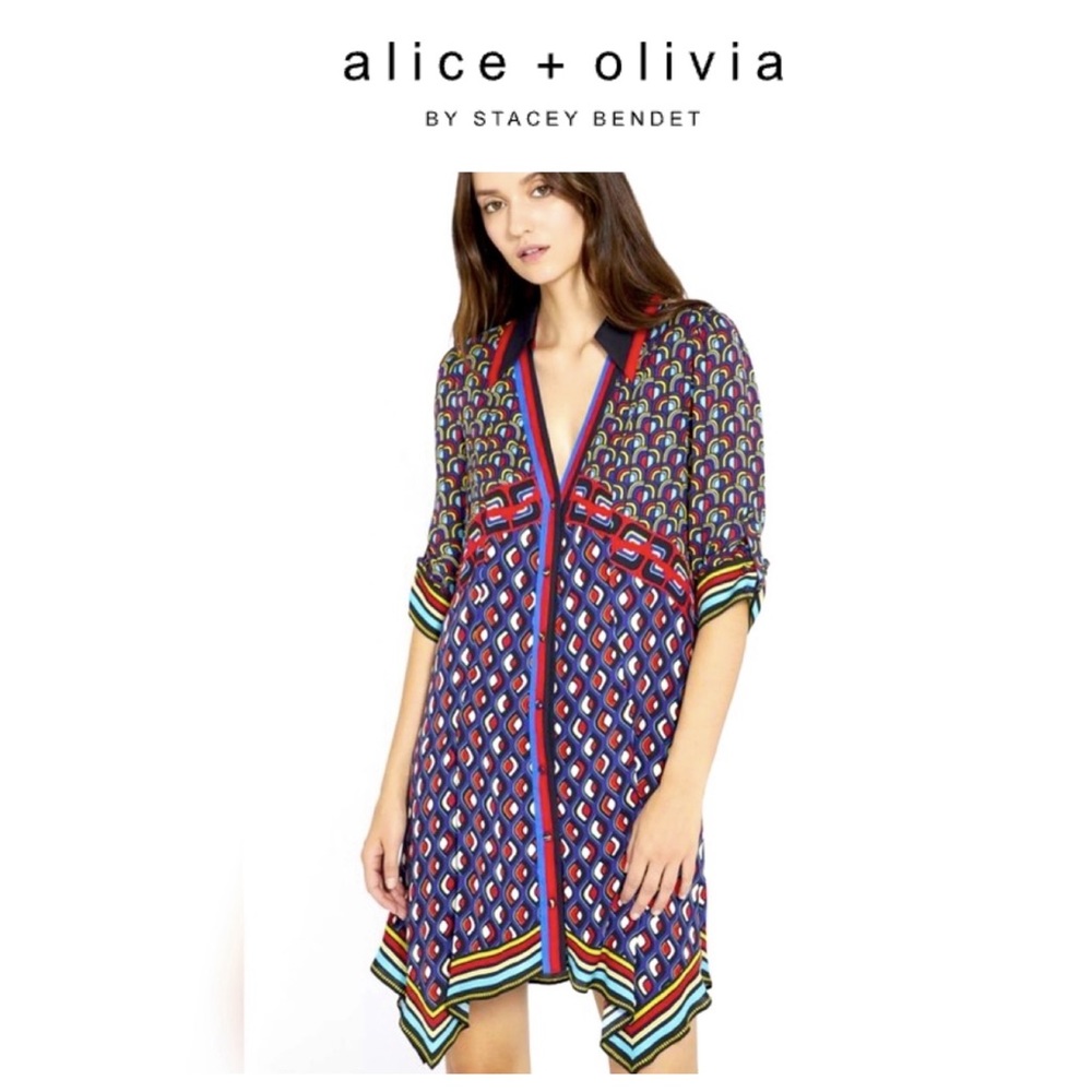 🔸SOLD🔸 NWOT Alice + Olivia ‘Conner’ handkerchief shirt dress sz M - Picture 1 of 13